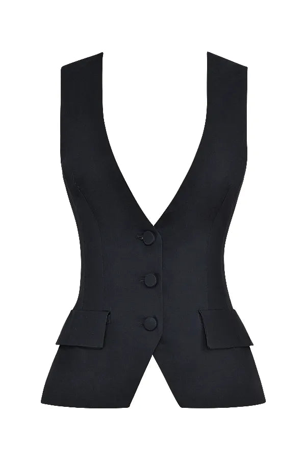 Juliet Black Sleeveless Tuxedo Top