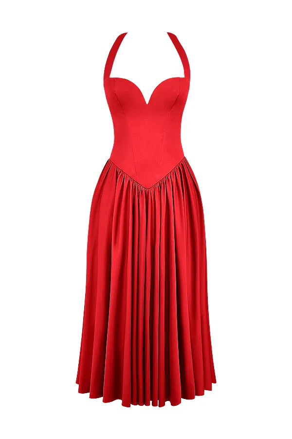 Coquette Scarlet Halter Midi Dress