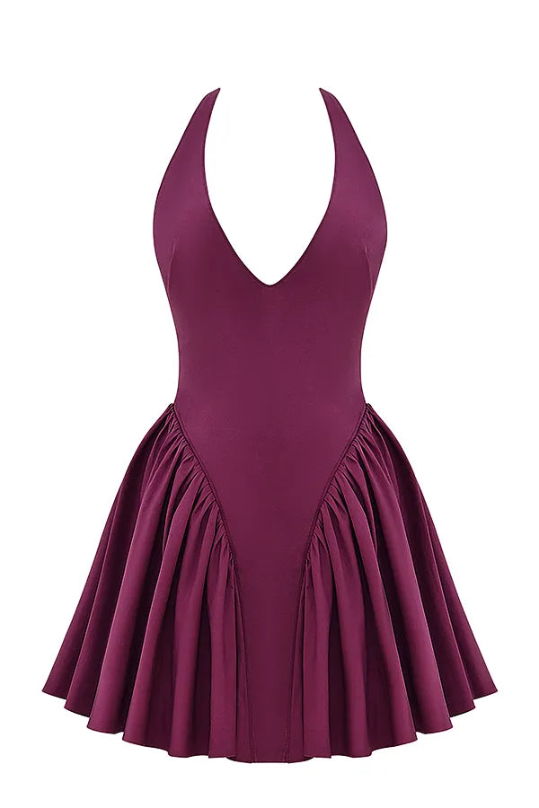 Valentia Wine Halter Mini Dress
