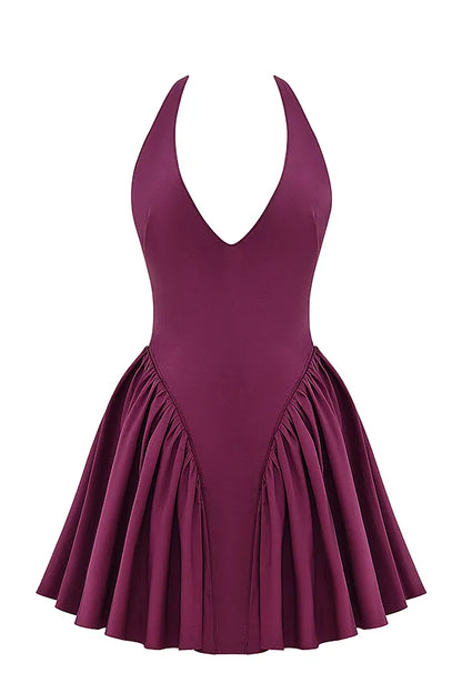 Valentia Wine Halter Mini Dress