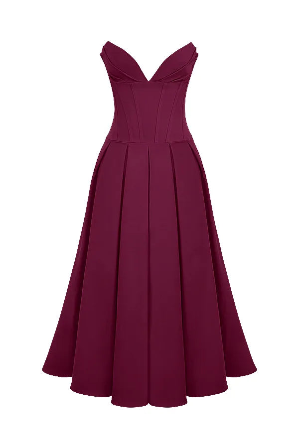 Lady Wine Strapless Midi Dress