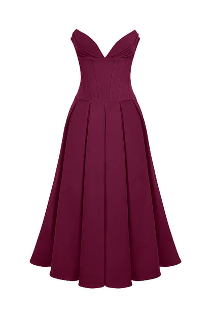 Lady Wine Strapless Midi Dress