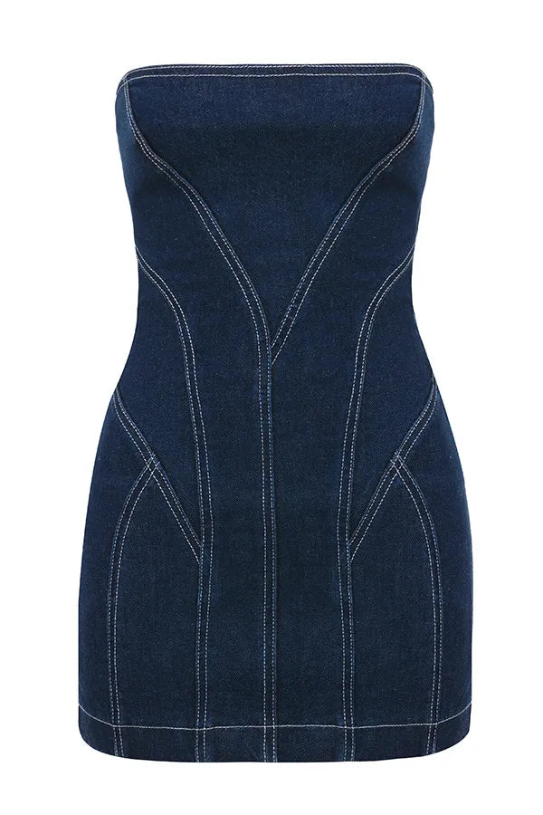 Mistress Rocks Dark Blue Denim Strapless Mini Dress - SALE