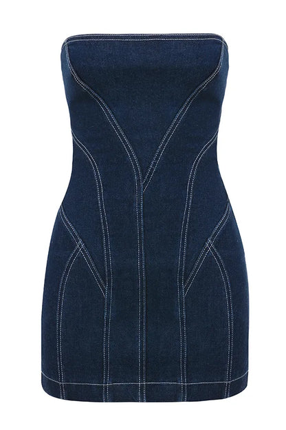 Mistress Rocks Dark Blue Denim Strapless Mini Dress - SALE