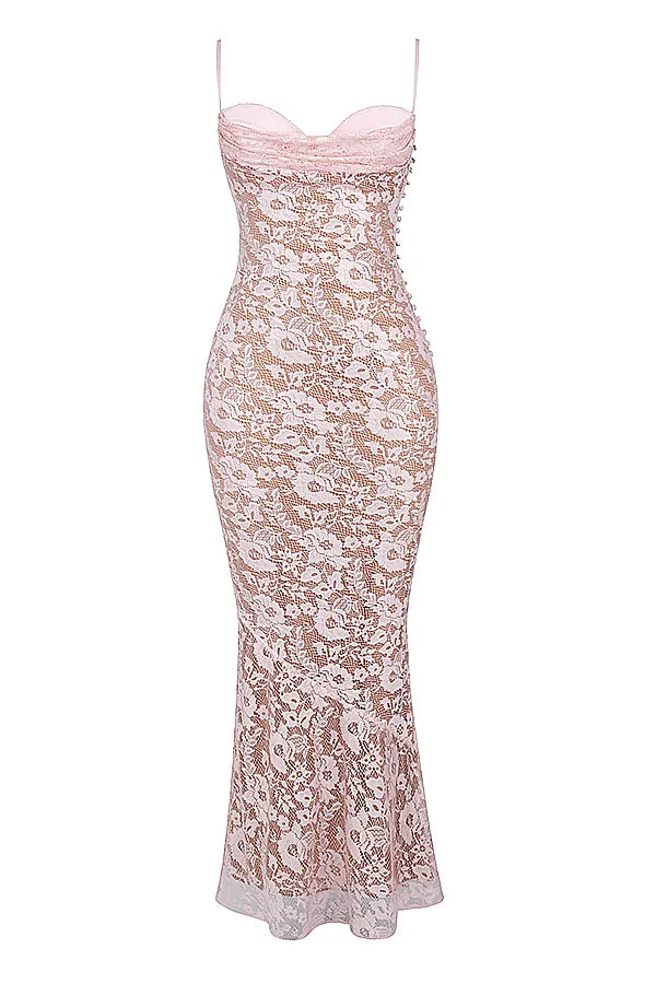 Azzurra Rose Pink Lace Godet Gown