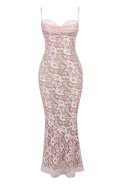 Azzurra Rose Pink Lace Godet Gown