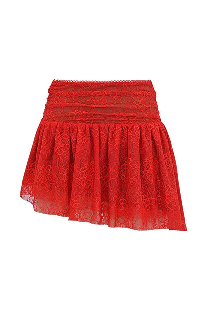 Mistress Rocks Red Rose Lace Mini Skirt - SALE