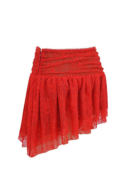 Mistress Rocks Red Rose Lace Mini Skirt - SALE