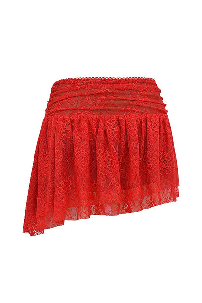 Mistress Rocks Red Rose Lace Mini Skirt - SALE