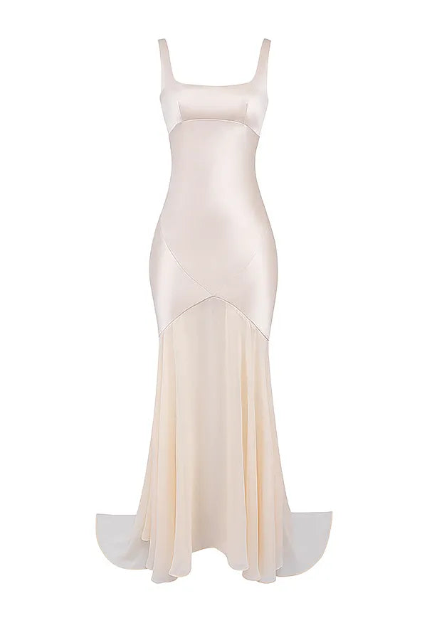 Vittoria Champagne Chiffon Floor Length Gown