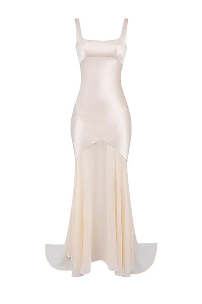 Vittoria Champagne Chiffon Floor Length Gown