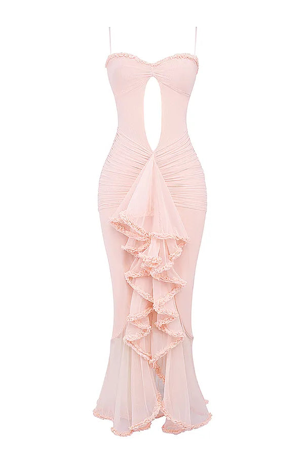 Gabriella Soft Peach Ruffled Front Gown