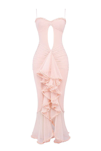 Gabriella Soft Peach Ruffled Front Gown