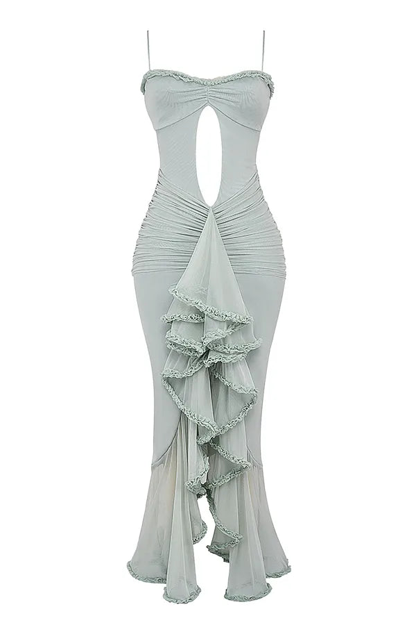 Gabriella Pistachio Ruffled Front Gown