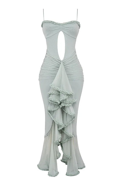 Gabriella Pistachio Ruffled Front Gown