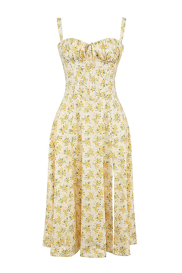 Carmen Buttercup Vintage Floral Print Cotton Bustier Sundress
