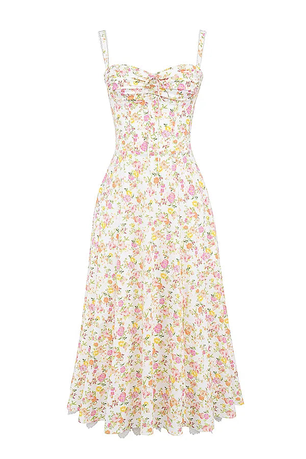 Rosalee Ivory Meadow Print Cotton Bustier Sundress