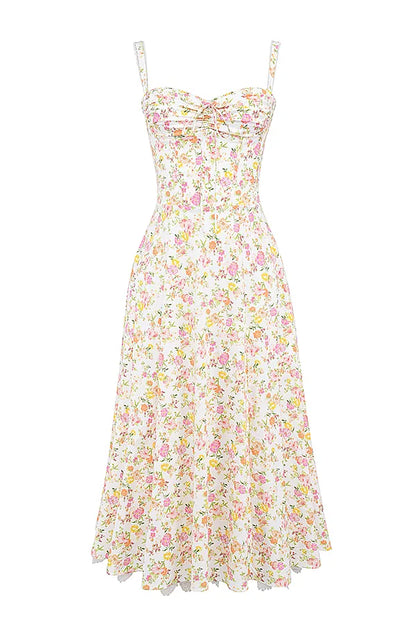 Rosalee Ivory Meadow Print Cotton Bustier Sundress