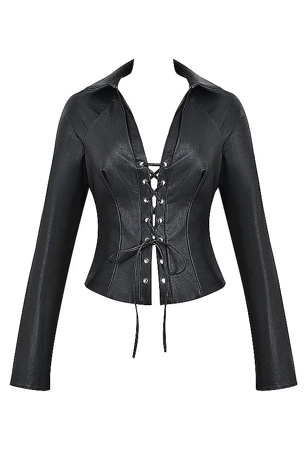 Mistress Rocks Black Vegan Leather Lace Up Top - SALE