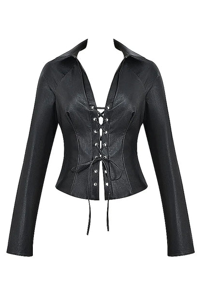 Mistress Rocks Black Vegan Leather Lace Up Top - SALE