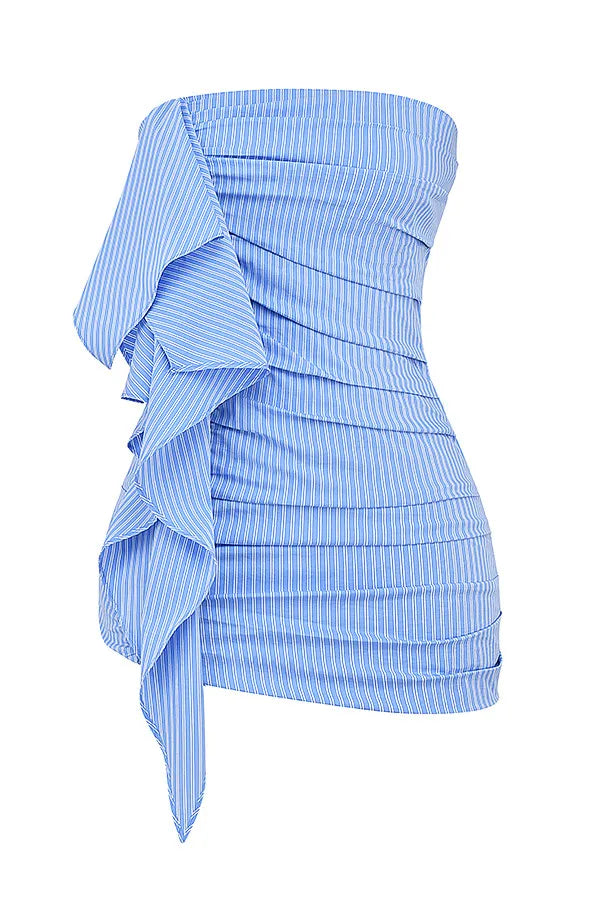 Mistress Rocks Blue Striped Ruffle Mini Dress - SALE