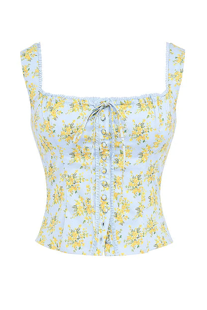 Juana Soft Blue Vintage Floral Print Cotton Top