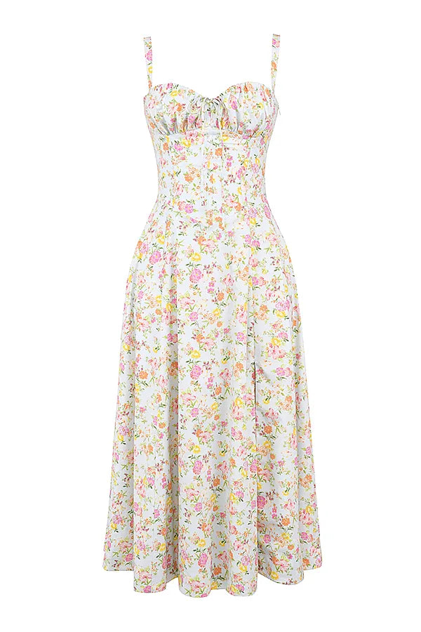 Carmen Pale Blue Meadow Print Cotton Bustier Sundress
