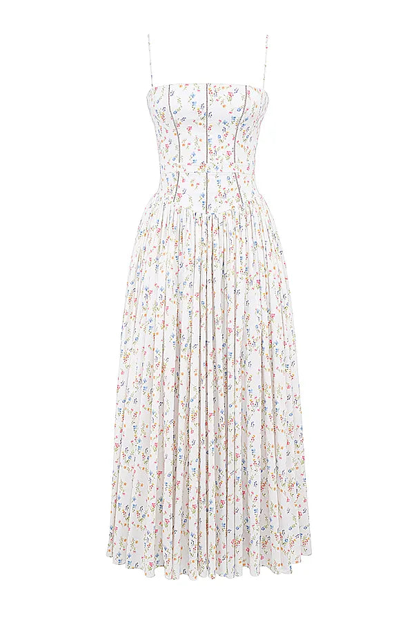 Ysabella White Posy Print Cotton Maxi Sundress