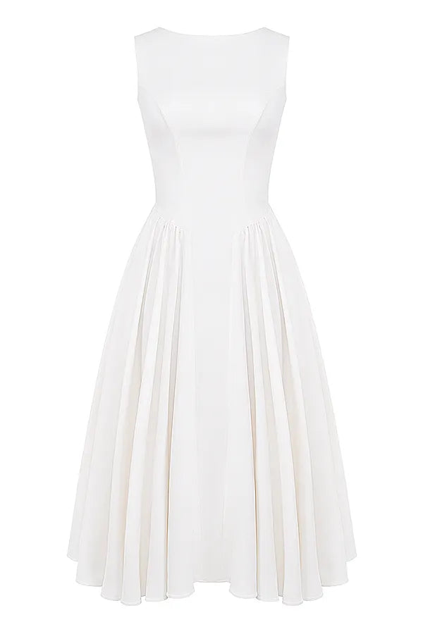Cindy White Twill Midi Sundress