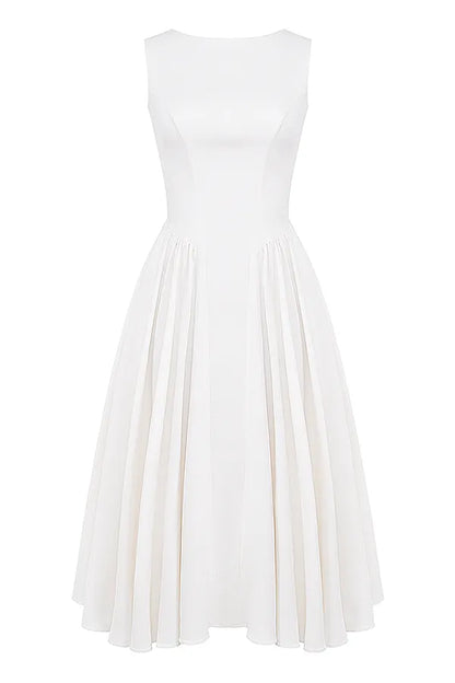 Cindy White Twill Midi Sundress