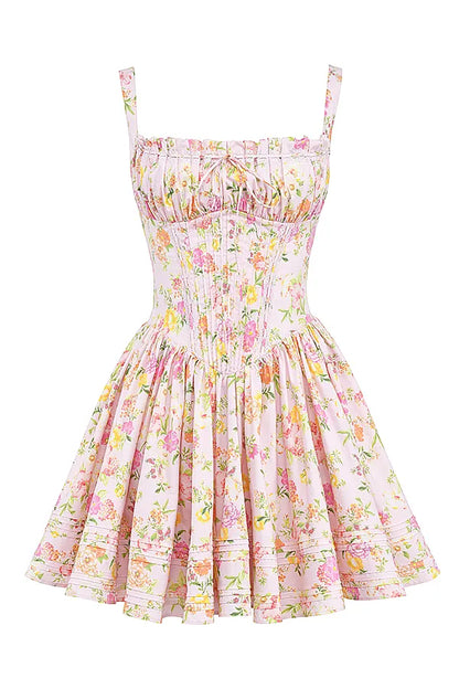 Natassia Pink Meadow Print Cotton Mini Dress
