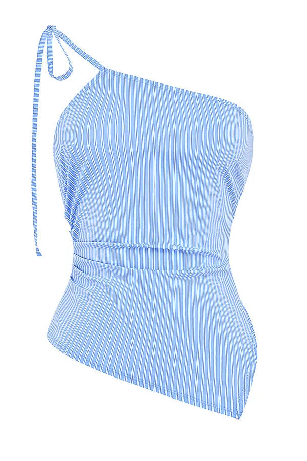 Mistress Rocks Blue Striped Asymmetric Top - SALE