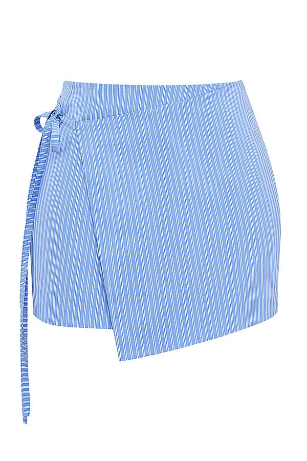 Mistress Rocks Blue Striped Wrap Mini Skirt - SALE