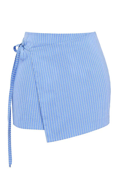 Mistress Rocks Blue Striped Wrap Mini Skirt - SALE