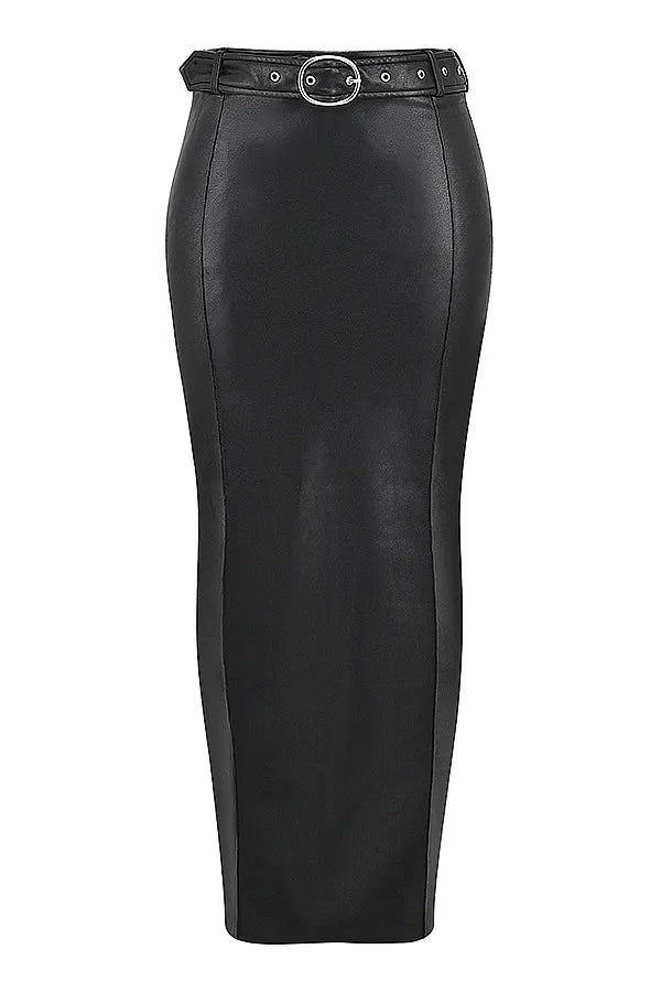 Mistress Rocks Black Vegan Leather Maxi Skirt - SALE