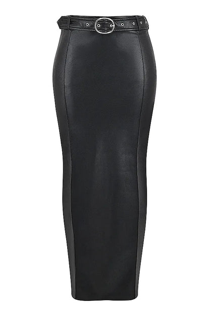 Mistress Rocks Black Vegan Leather Maxi Skirt - SALE