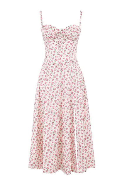 Carmen White Rosebud Print Cotton Bustier Sundress