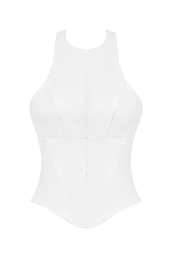 Mistress Rocks Ivory Vegan Leather Open Back Top - SALE