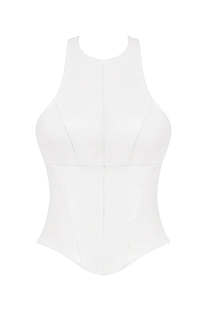 Mistress Rocks Ivory Vegan Leather Open Back Top - SALE