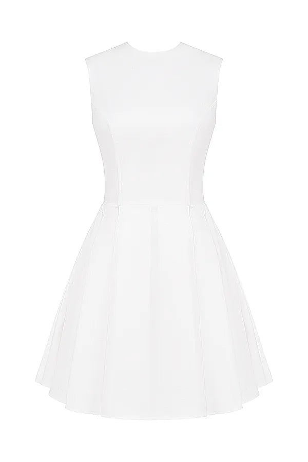 Claretta White Pleated Cotton Mini Dress