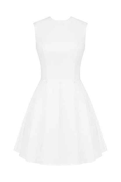 Claretta White Pleated Cotton Mini Dress