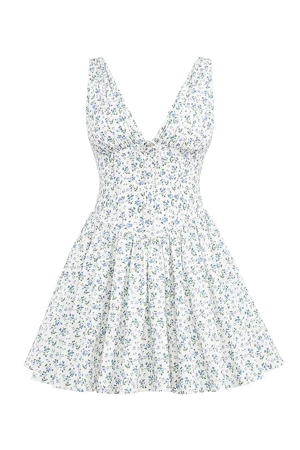 Fabrizia White Bluebell Print Corset Mini Dress