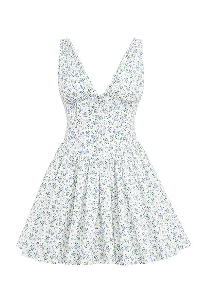 Fabrizia White Bluebell Print Corset Mini Dress