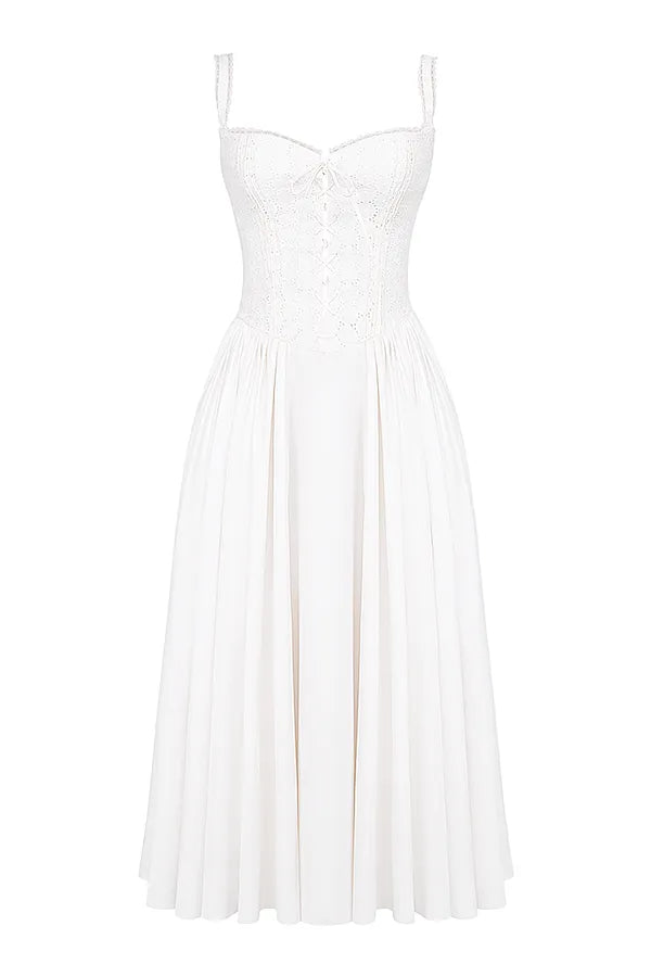 Milia White Broderie Anglais & Cotton Midi Dress