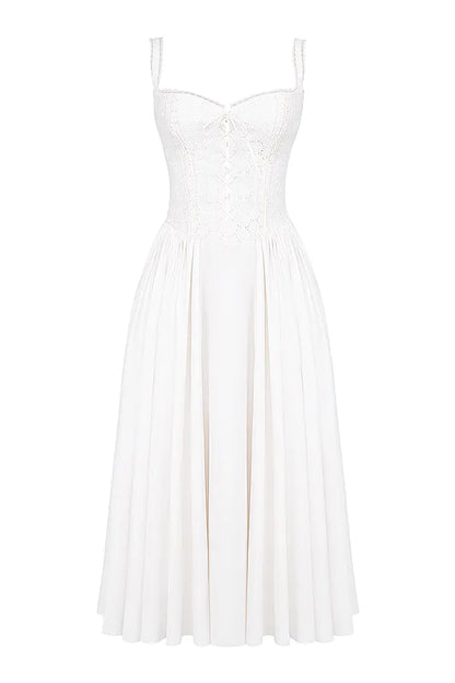 Milia White Broderie Anglais & Cotton Midi Dress