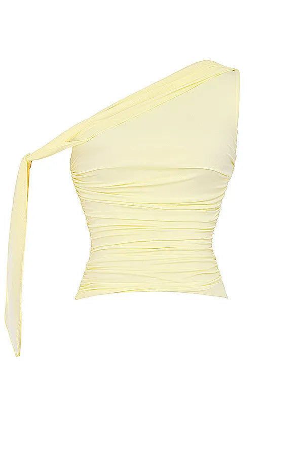 Mistress Rocks Lemon Asymmetric Draped Top - SALE