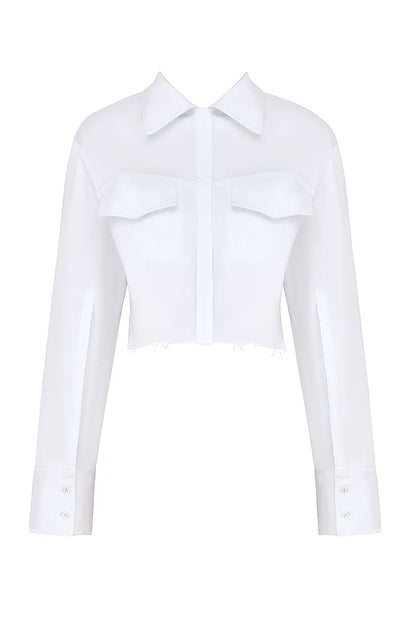 Mistress Rocks White Cropped Cotton Shirt - SALE