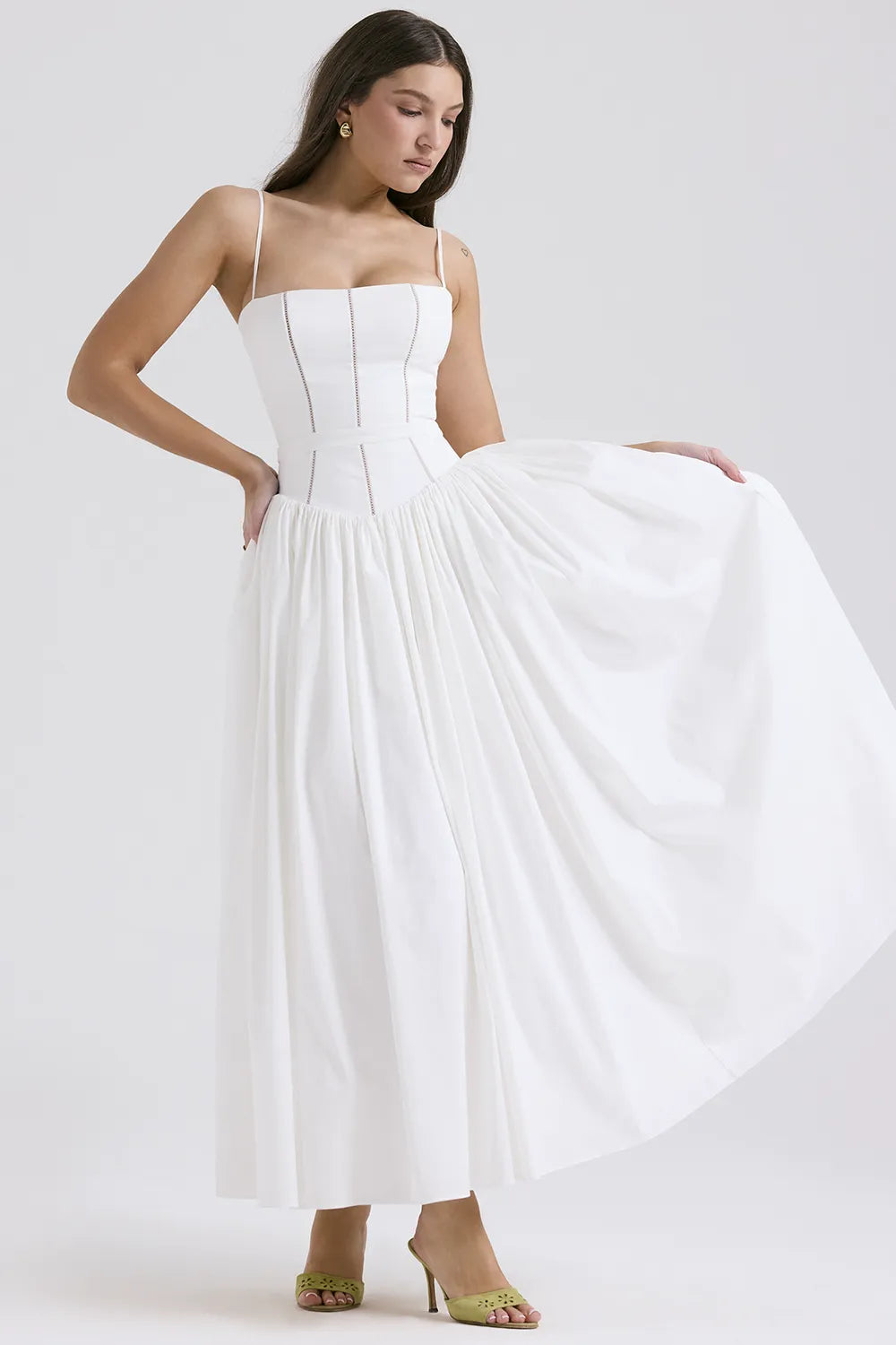 Ysabella White Cotton Maxi Sundress