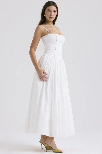 Ysabella White Cotton Maxi Sundress