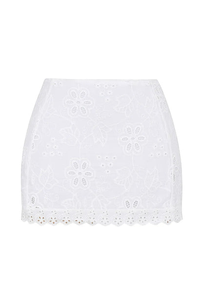 Mistress Rocks White Broderie Cotton Mini Skirt - SALE
